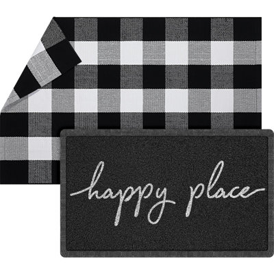 2 Pcs Happy Place Doormat 30'' X 18'' Rustic Buffalo Outdoor Rug 43'' X 27.5'' Door Mats For Front Door Farmhouse Outdoor Doormats For Indoor Outside Entryway