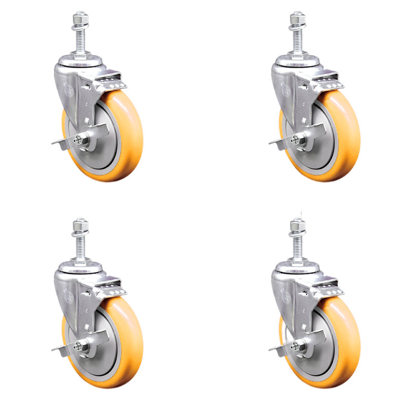 Ensemble de roulettes à tige filetée en polyuréthane pivotant 5 mm 5 pouces SCC, Vert