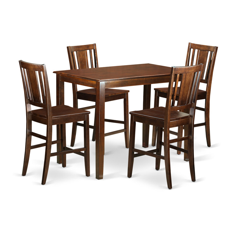 5 Piece Kitchen Counter Height Dining Table Set Includes a Rectangle Pub Table and 4 Dining Room Chairs, Mahogany