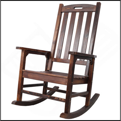 Wooden Oversized Porch Rocker Chair With Wide Seat And Tall Backrest,High Back Smooth Rocking Chairs For Outdoor & Indoor