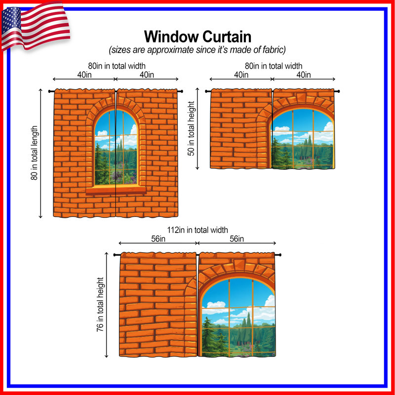 Rideaux de fenêtre Brick Wall, 40 po x 52 po - 2 panneaux, Obscurcissement de chambre