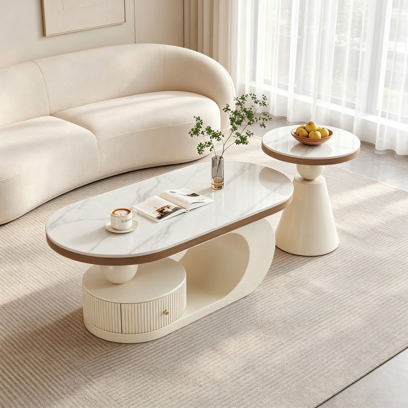 Disanto, H 15,74 po x l 47,24 po x P 23,62 po, Plateau blanc / base crème, Marbre