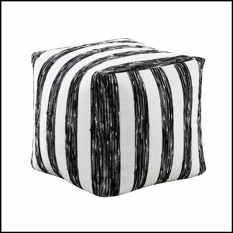 Repose-pieds pouf en tissu rayé noir et blanc Modern