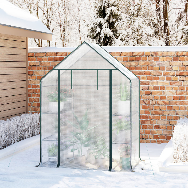 Garden Greenhouse Walk In Plastic Tomato Greenhouse Vegetable Fruit Flower Plant Shed with Reinforced PE Cover 195cm, White