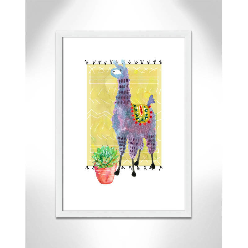 « jolie llama ii », art sur toile, H 36,5 po x l 26,5 po x P 0,625 po, Cadre blanc