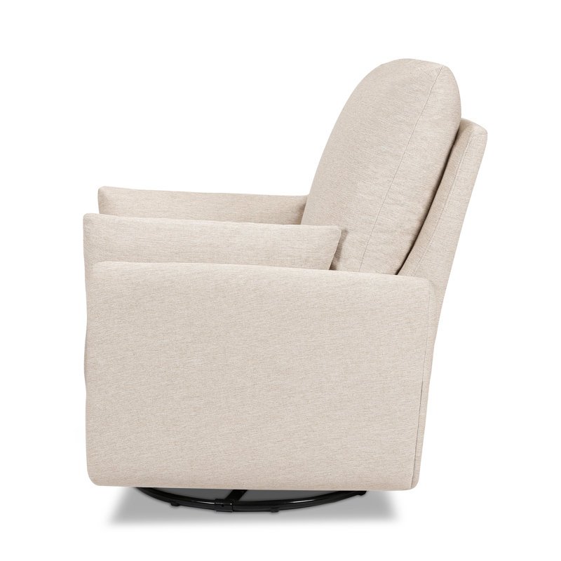 Ivory Boucle Fully Upholstered Swivel Glider with Curved Arms