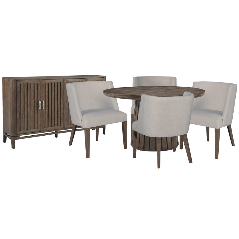 Table de salle à manger extensible ronde avec 4 chaises et buffet, 6 pièces: table, 4 chaises, buffet