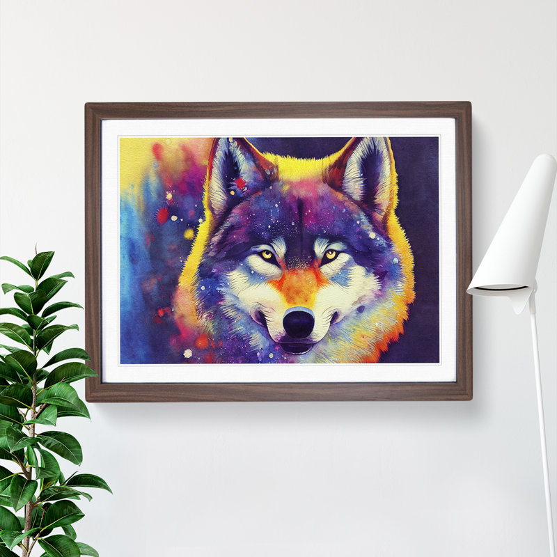 Watercolour Wolf Vol.4 Abstract - Single Picture Frame Print, 46cm H x 64cm W, Walnut