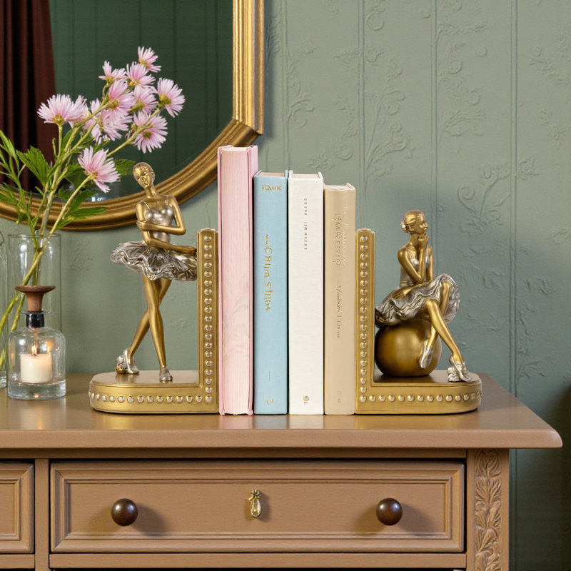 Ballet Dancer Bookends – Elegant Resin Ballet Girl Figurine Book Ends, Gold