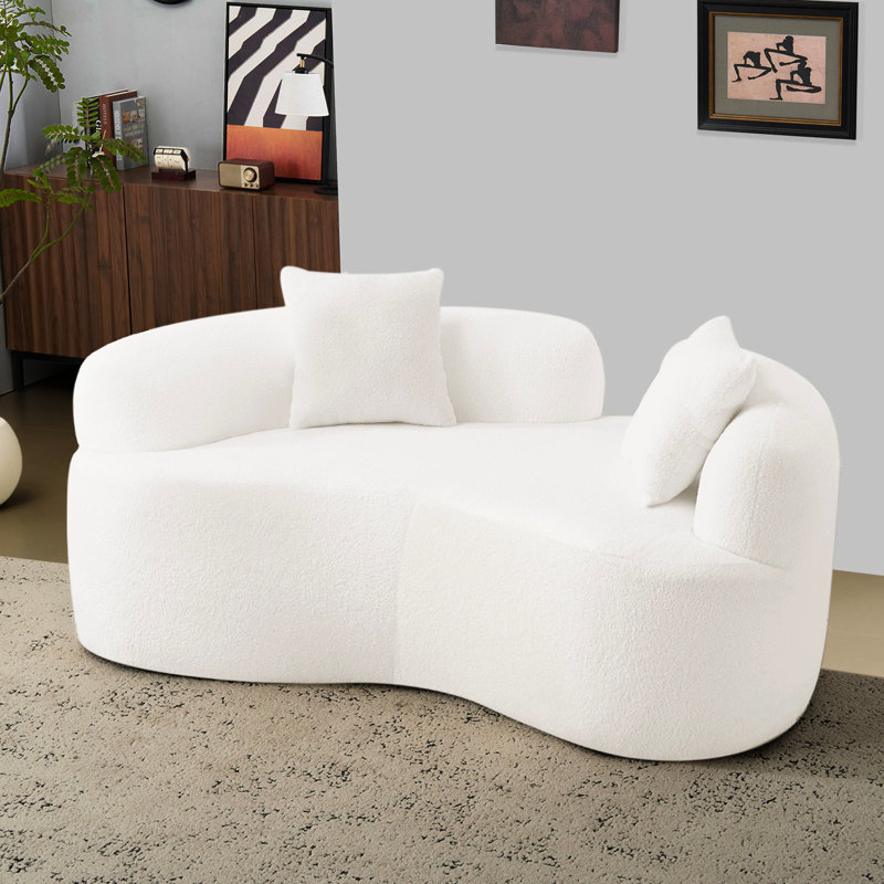 Canapé incurvé de 165,3 cm (65,2 pouces), tissu blanc, mousse à compression intégrale, sans installation, capacité de 159 kg (350 lb), moderne et confortable pour la vie quotidienne, velours, convivialité