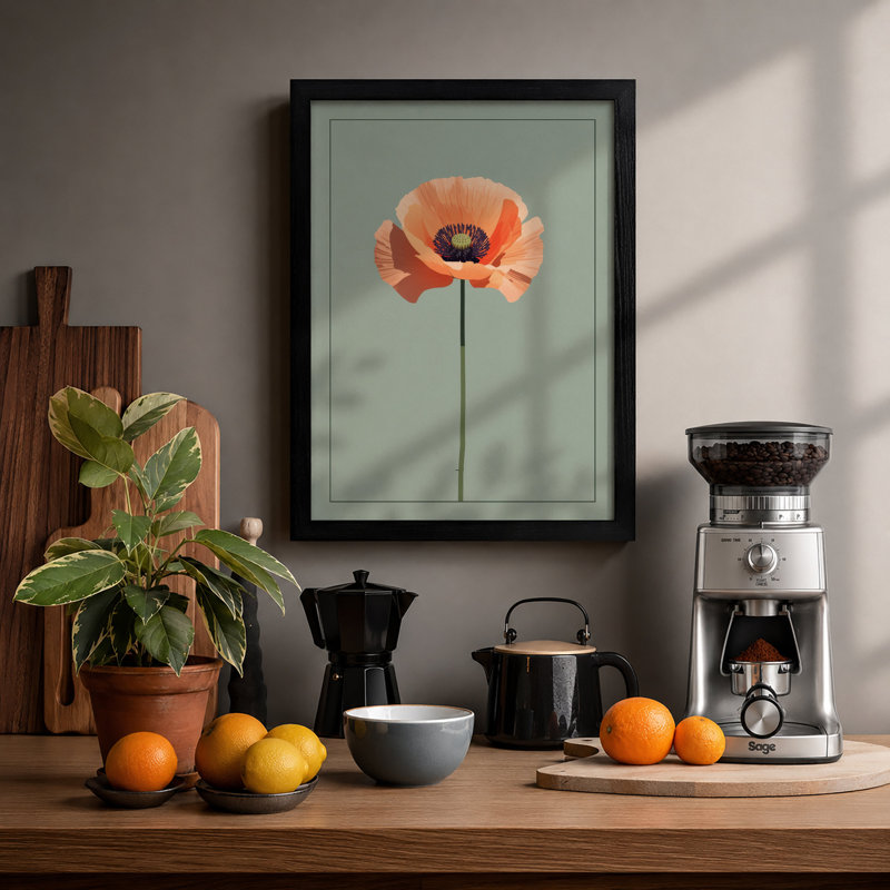 Solitary Poppy Botanical - Print, Black, A3 - 42.0 x 29.7 cm
