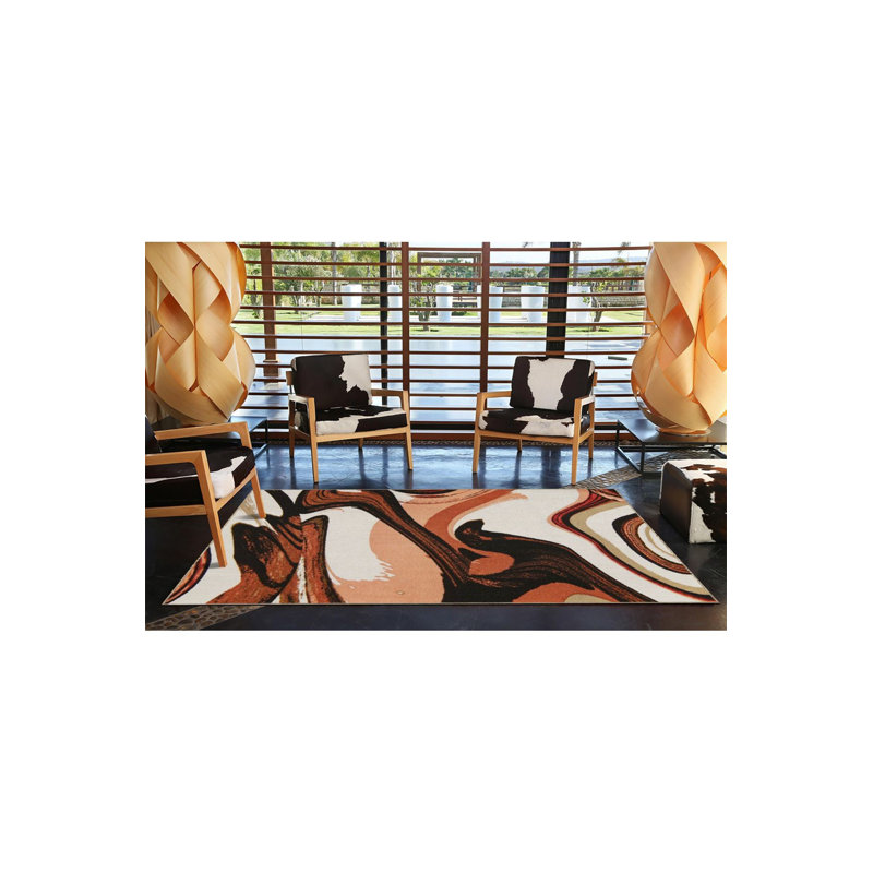 Tapis décoratif noir à motif lavable, Sous-tapis rectangulaire 4 pi 7 po x 6 pi 7 po inc