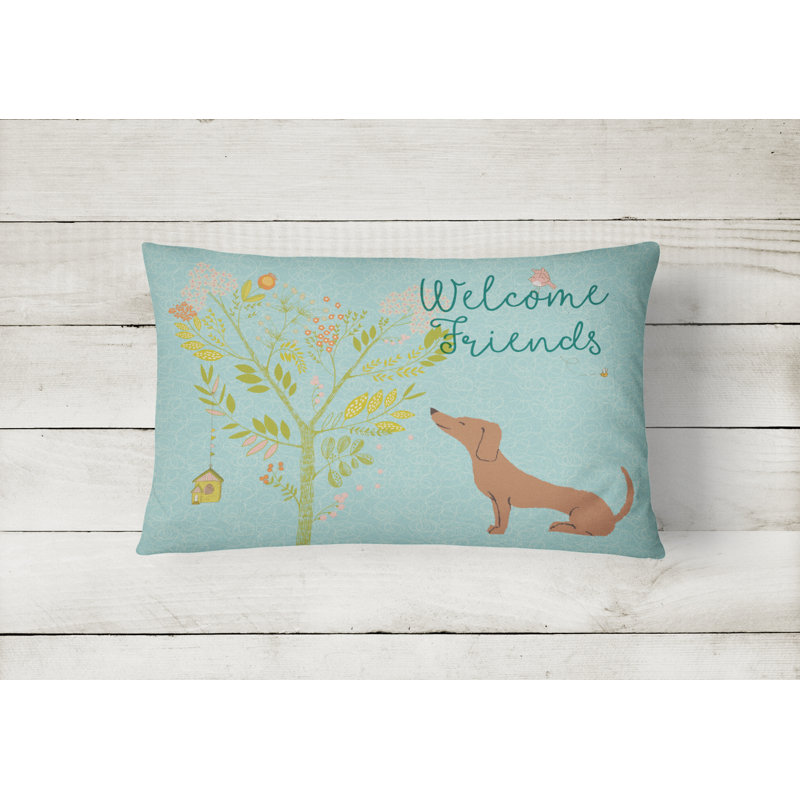  Welcome Friends Dachshund Indoor/Outdoor Throw Pillow, Brown
