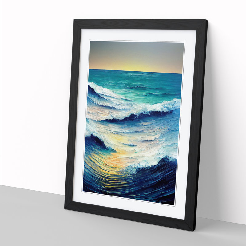 Seascape Painted Ocean Vol.2 - Single Picture Frame Print, 64cm H x 46cm W x 2cm D, Black