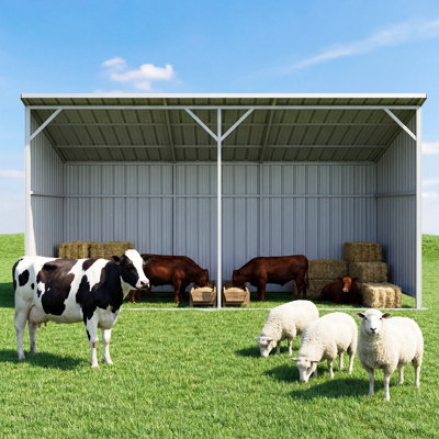 20FT x 12FT Livestock Metal Shed, Heavy-Duty Steel Shelter with Skid Base Storage Shed