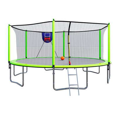 Trampoline 15FT avec gonfleur et échelle pour panier de basketball, 6 nouveaux manchons de sécurité - Vert