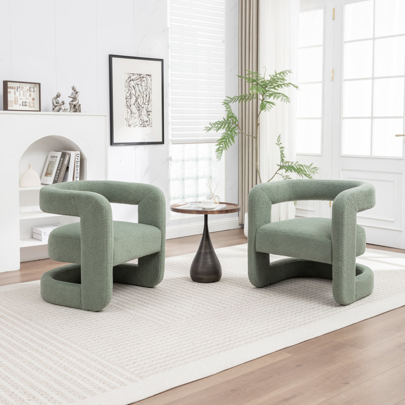 Modern Upholstered Barrel Chair, Green Teddy