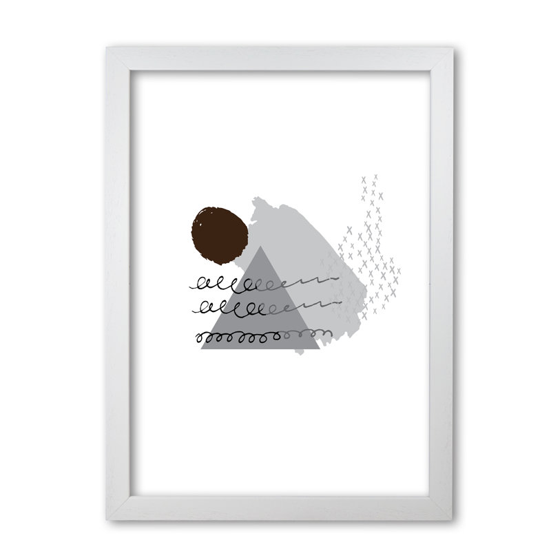 Grey And Black Mountain Sun Abstract - Print, 42 cm H x 30 cm W x 5 cm D, White Grain Frame