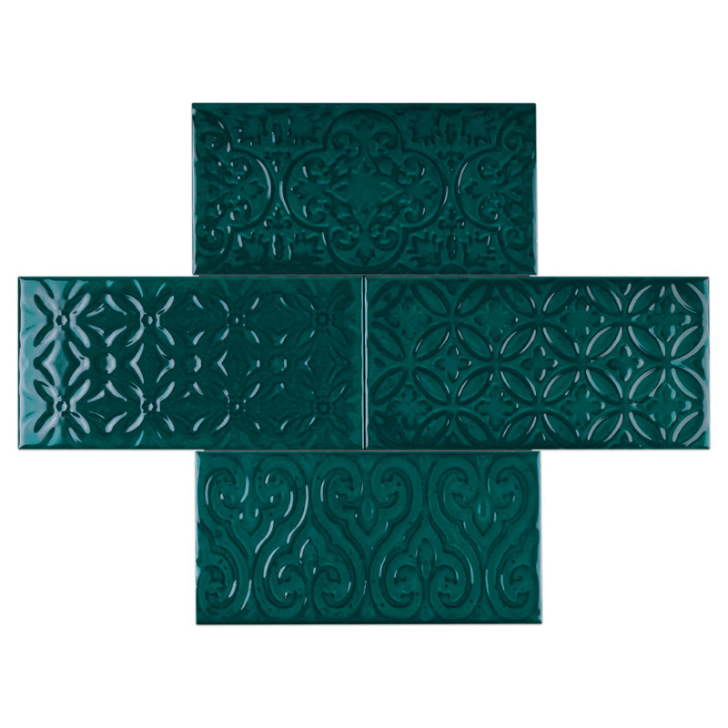 Zurbaran 4.73 in. X 9.45 in. Polished Ceramic Subway Wall Tile, Zafiro Green