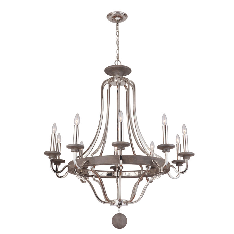 Arkaitz 10 - Light Empire Chandelier, Polished Nickel/Greywood