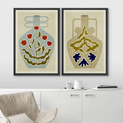Abstract Botanical " Pattern Flower Vase Collage Nature Wilderness " 2 - Pieces