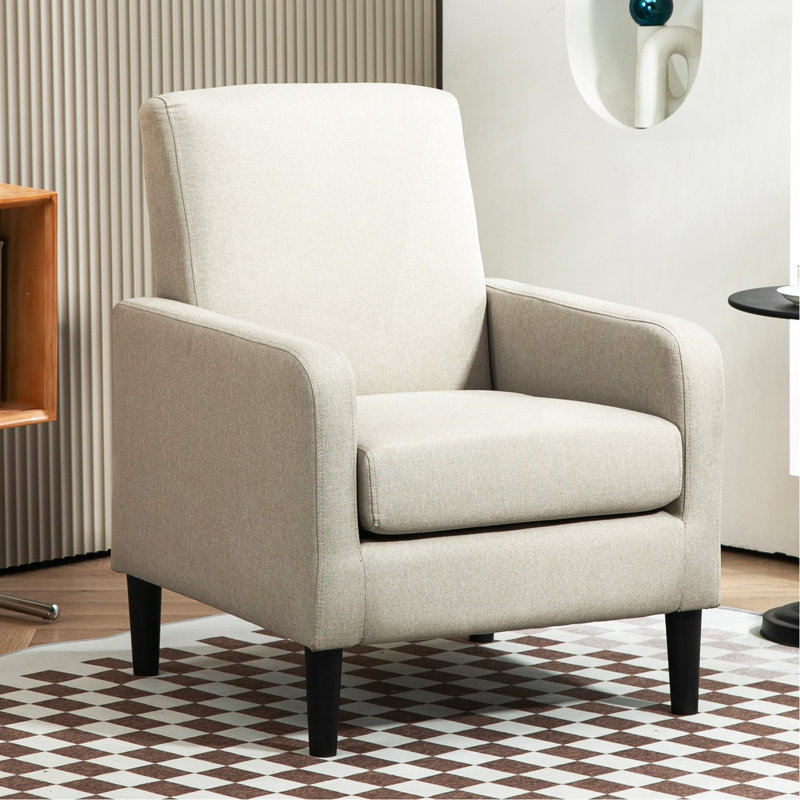 Fauteuil d'appoint rembourré en faux lin, fauteuil moderne avec structure en bois massif, fauteuil simple pour salon, chambre à coucher