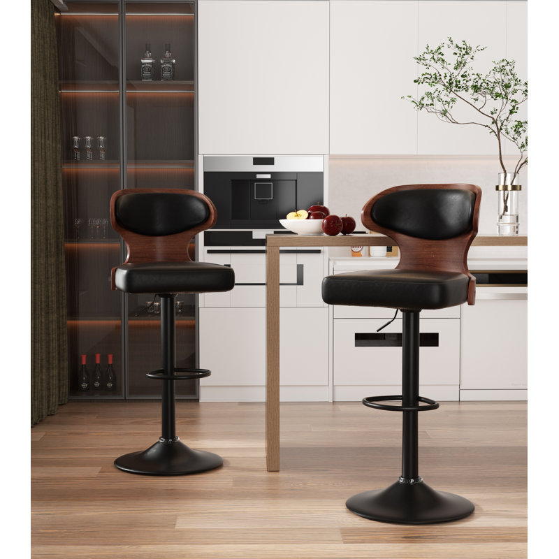 Tabourets de bar pivotants avec dossier Olivetti, Noir, 2, Noir