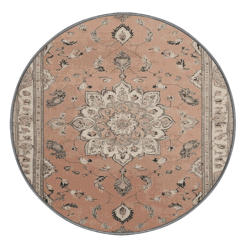 Tapis gris Tabriz lavable à la machine, Rond 5 pi
