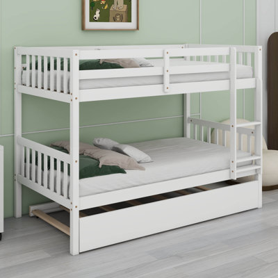 Lit superposé simple en bois d'hévéa avec lit gigogne, peut être converti en 2 lits plateforme, lit superposé avec échelle et garde-corps de sécurité