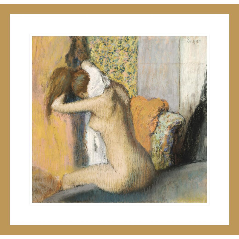 «After the Bath Woman Drying Her Neck» par Edgar Degas, impression giclée encadrée, H 23,5 po x l 24,37 po