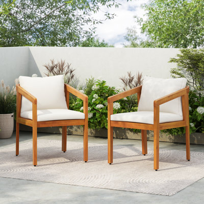 Diamantoula Patio Acacia Wood Dining Chairs With Removable Cushions by Ebern Designs