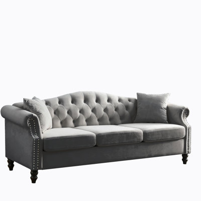 79"" Chesterfield Sofa Grey Velvet for Living Room, 3 Seater Sofa Tufted Couch -  Alcott HillÂ®, 6BF01FBD2B04491680747EA6FA105CCE