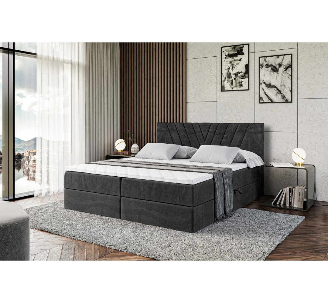 Boxspringbett Aoko mit H3 Bonell-Federkernmatratze, Topper und Bettkasten