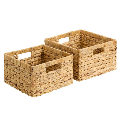 Water Hyacinth Woven Storage Baskets with Cutout Handles for Kitchen, Bathroom, Living Room and Closet