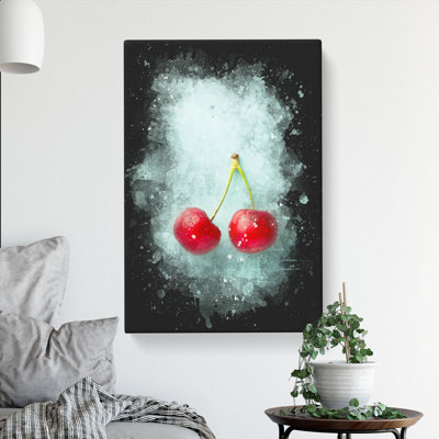 Two Cherries Paint Splash - Wrapped Canvas