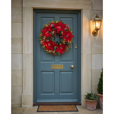 POINSETTIA 66 cm Lighted Mixed Assortment Artificial Wreath