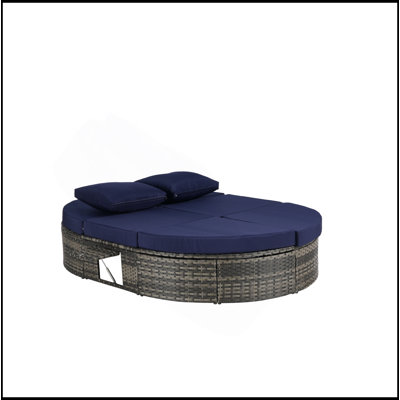 Lit de jour extérieur pour patio, lit de soleil avec dossiers réglables et plateaux à tasses pliables, lit de jour inclinable pour l'extérieur en rotin avec coussins et coussins pour la piscine