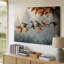Toile dans un paysage tranquille doucement illuminé, trois petits oiseaux avec art mural, corps arrondis et plumes détaillées-731910546