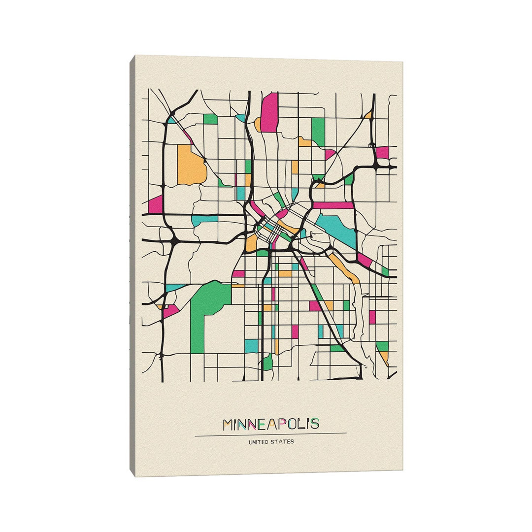 Minneapolis, Minnesota Map by Ayse Deniz Akerman - Wrapped Canvas Print
