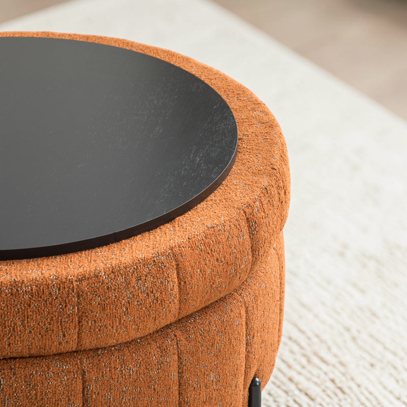 Upholstered  Storage Ottoman, Orange Chenille