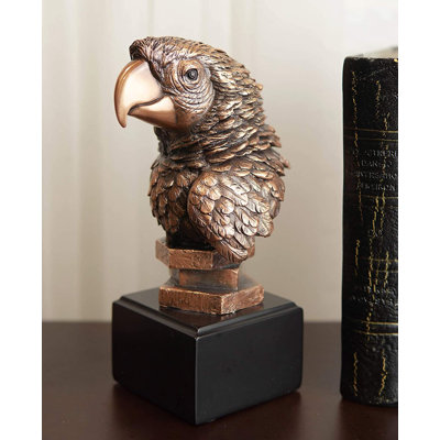 Statue Ebros, forêt tropicale paradisiaque, oiseau de Rio, buste de perroquet à tête de perroquet, finition bronze électrolytique avec trophée de base noir, reproduction de taxidermie