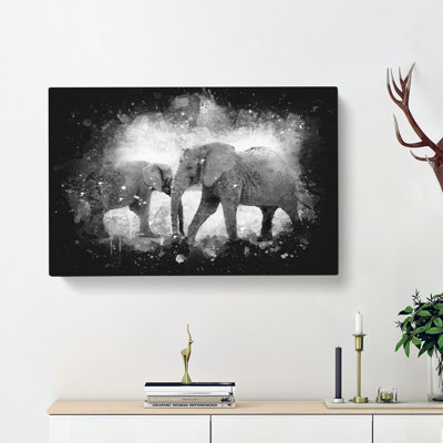 Elephants Crossing Paths - Wrapped Canvas