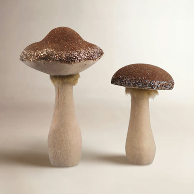 2-Piece Glittered Mushroom Figurine Set