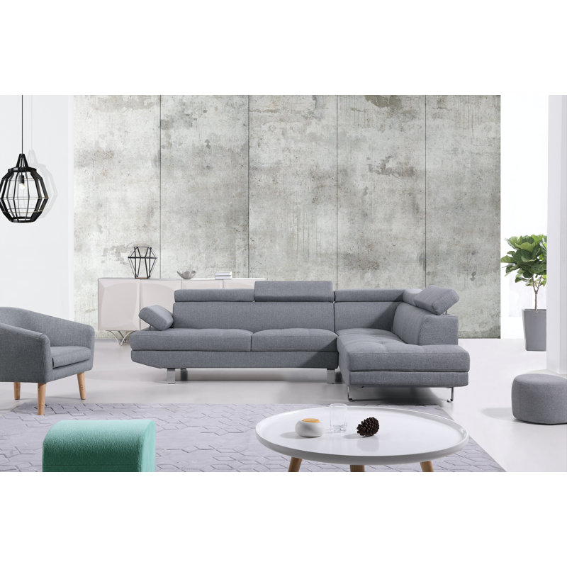 Steinway Upholstered L-Shaped Sectional, Light Gray, Right Hand Facing