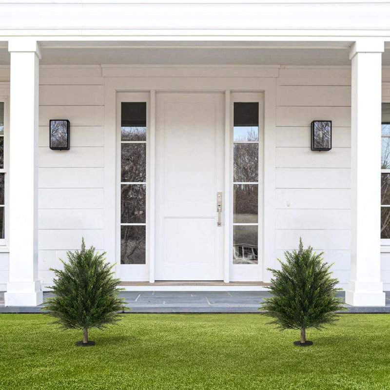 24"Artificial Topiary Cedar Tree with Ground Stake, 32.4" H x 15.7" W x 15.7" D