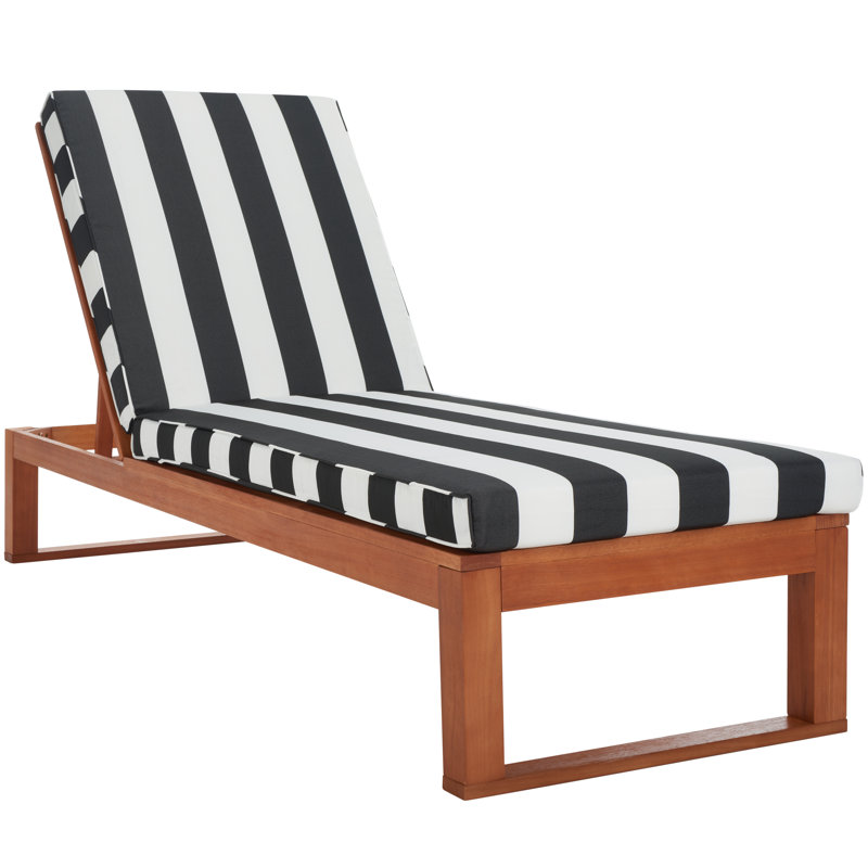 Chaise longue simple inclinable en eucalyptus avec coussins 80,9 po Faunce, Naturel, Bleu marine/blanc