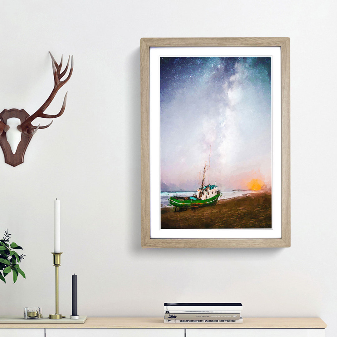 Grounded Fishing Boat at Dusk in Abstract - Picture Frame Graphic Art Print