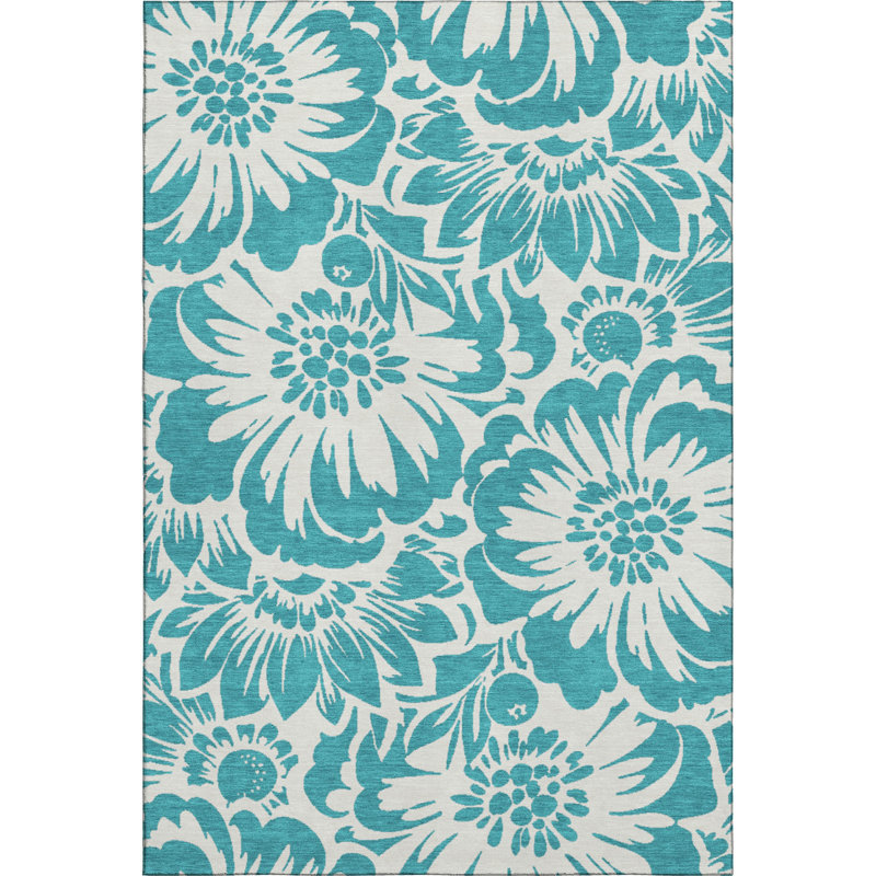 Red Floral Washable Synthetic 9' x 12' Rug