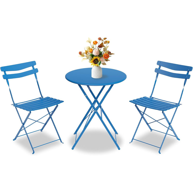 Ensemble bistro 3 pièces - Mobilier de patio pliant peu encombrant en acier avec 2 chaises et table bistro, pour patio extérieur, balcon, jardin
