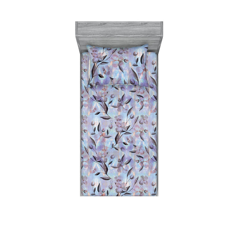 Drap-housse et taies décoratives 3 pièces Ambesonne, Bleu ciel pâle, lavande / floral